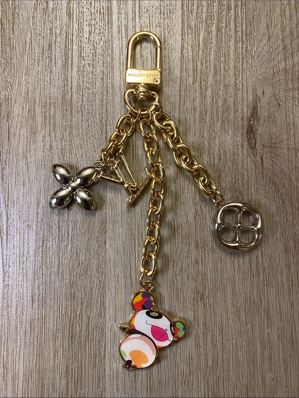 Louis Vuitton x Takashi Murakami Panda Bag Charm Gold/Silver Rare